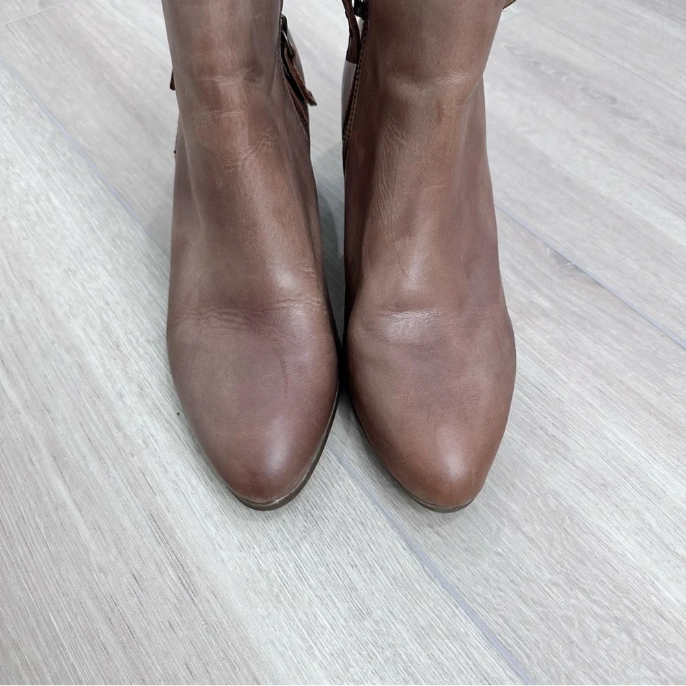 Women's Brown Leather Ankle Booties with Side Zip